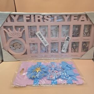 Pink and Blue Kids Photo Frame Set With 3 Headbands.